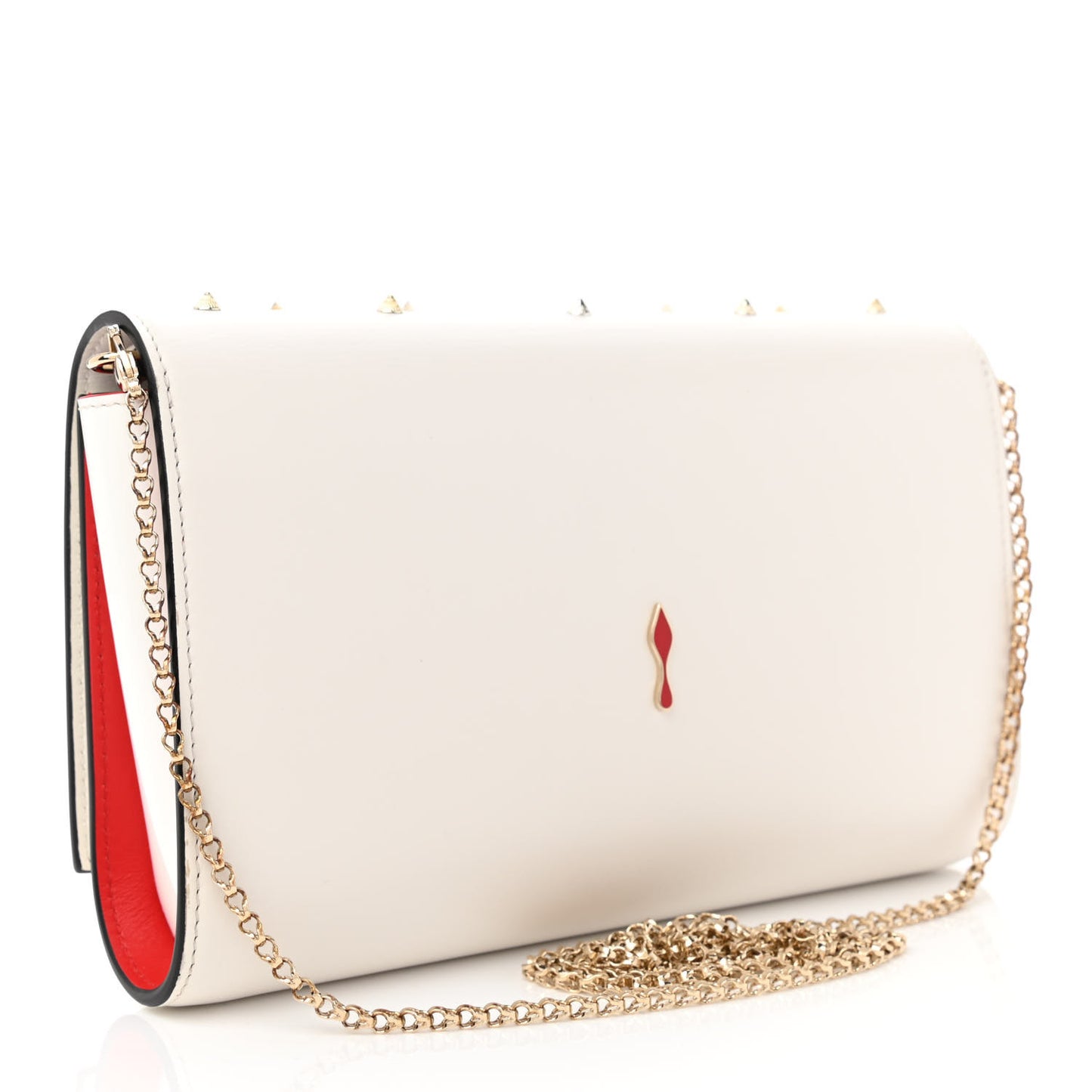 Calfskin Patent Calfskin Spikes Paloma Clutch White