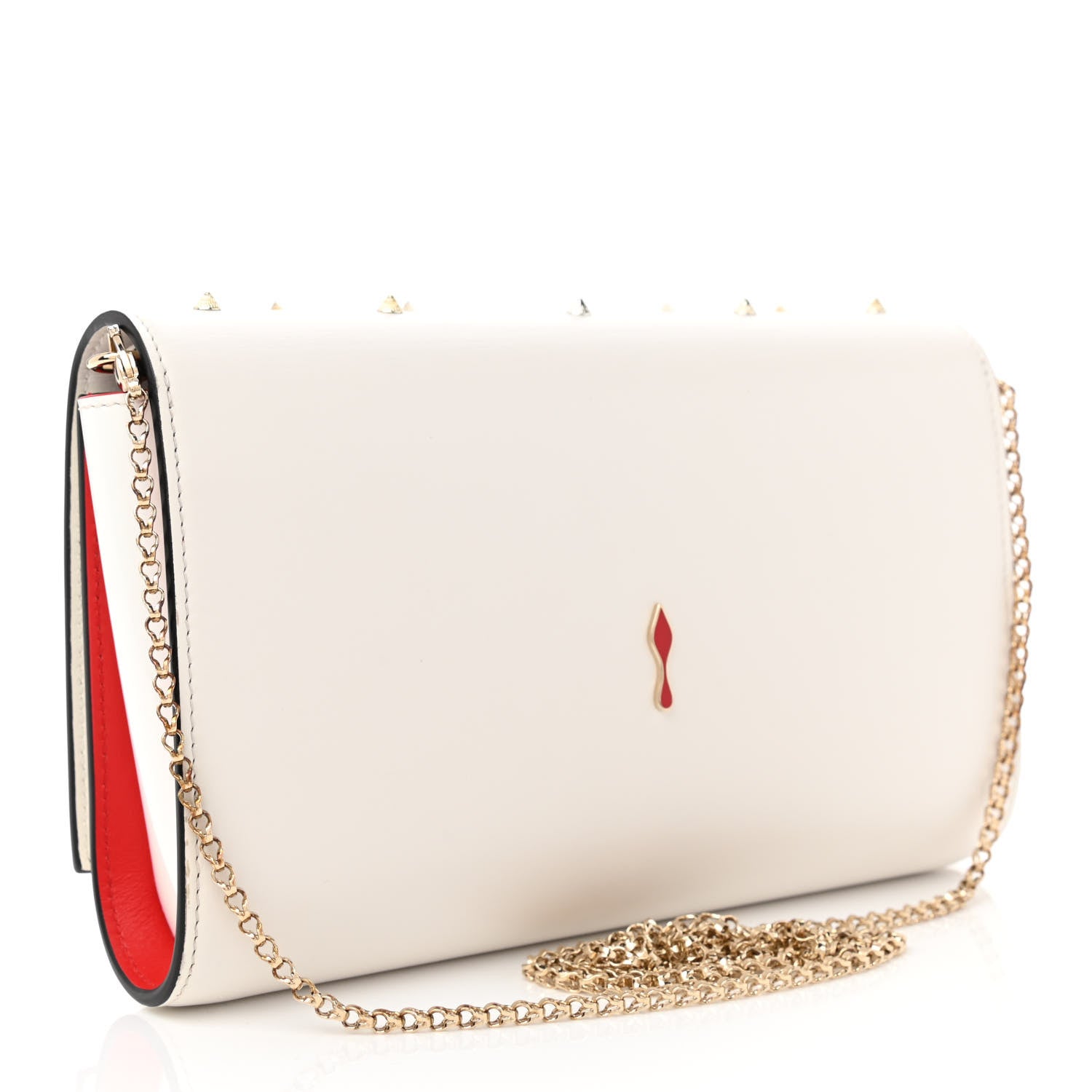 Christian Louboutin Calfskin Patent Calfskin Spikes Paloma Clutch White 2 of 7