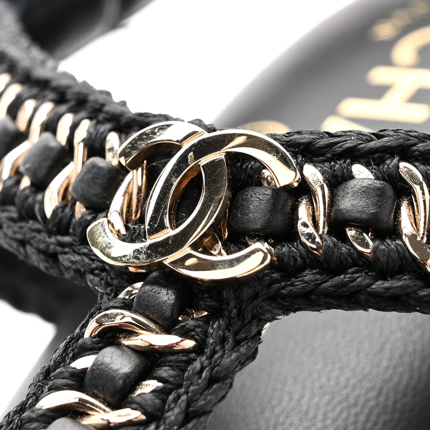 Chanel Lambskin CC Chain Braided Sandals 37.5 Black 10 of 10