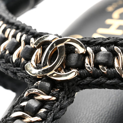 Chanel Lambskin CC Chain Braided Sandals 37.5 Black 10 of 10