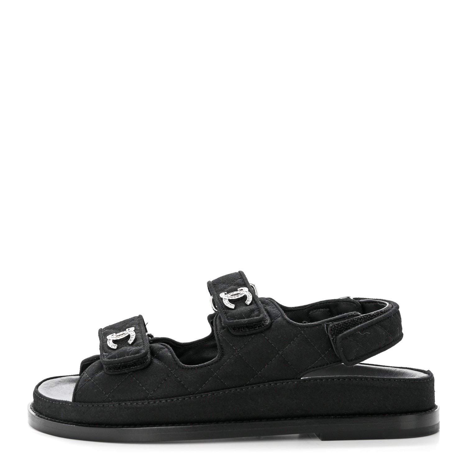 Chanel Suede Calfskin Glitter Crystal Velcro Dad Sandals 36 Black 1 of 9