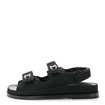 Chanel Suede Calfskin Glitter Crystal Velcro Dad Sandals 36 Black 1 of 9