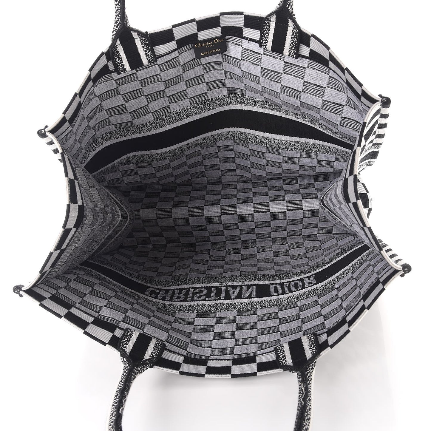 Canvas Embroidered Checkered Book Tote Black White