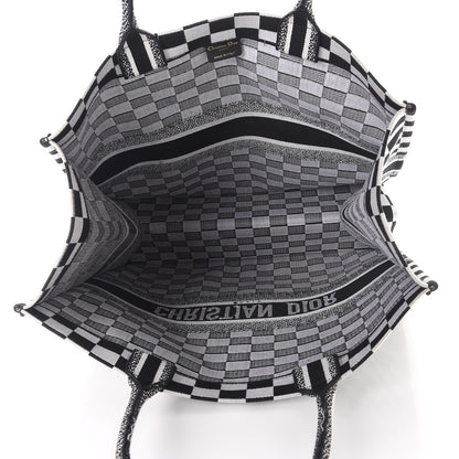 Christian Dior Canvas Embroidered Checkered Book Tote Black White 5 of 9