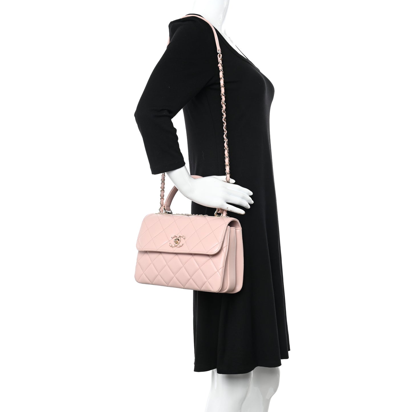 Lambskin Quilted Small Trendy Chain CC Flap Dual Handle Bag Light Pink
