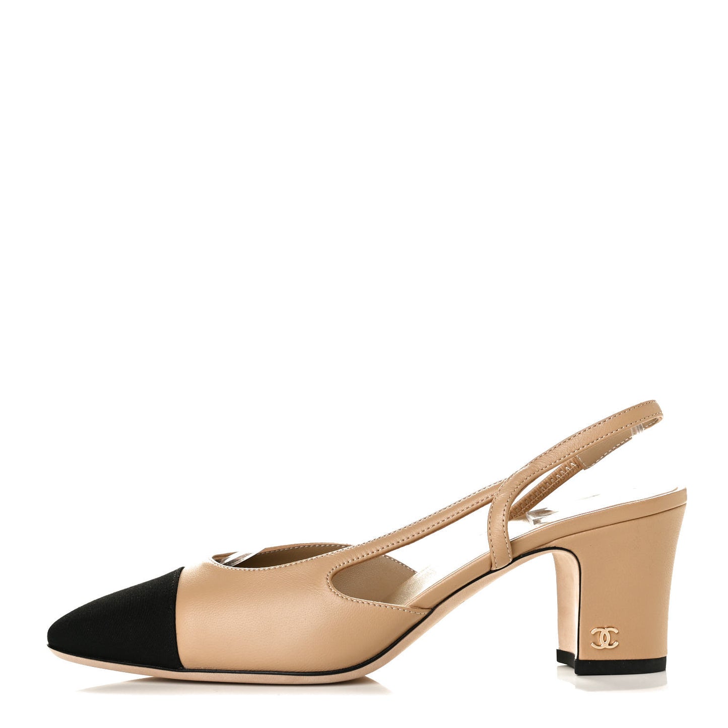 Goatskin Grosgrain Cap Toe CC Slingback Pumps 39 Beige Black