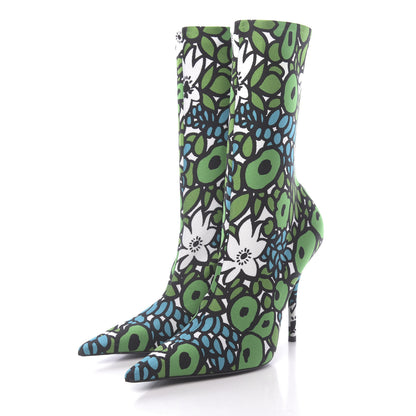 Balenciaga Jersey Crepe Wild Flowers Extreme Pointed Toe Knife Booties 40 Emerald Green White 3 of 11