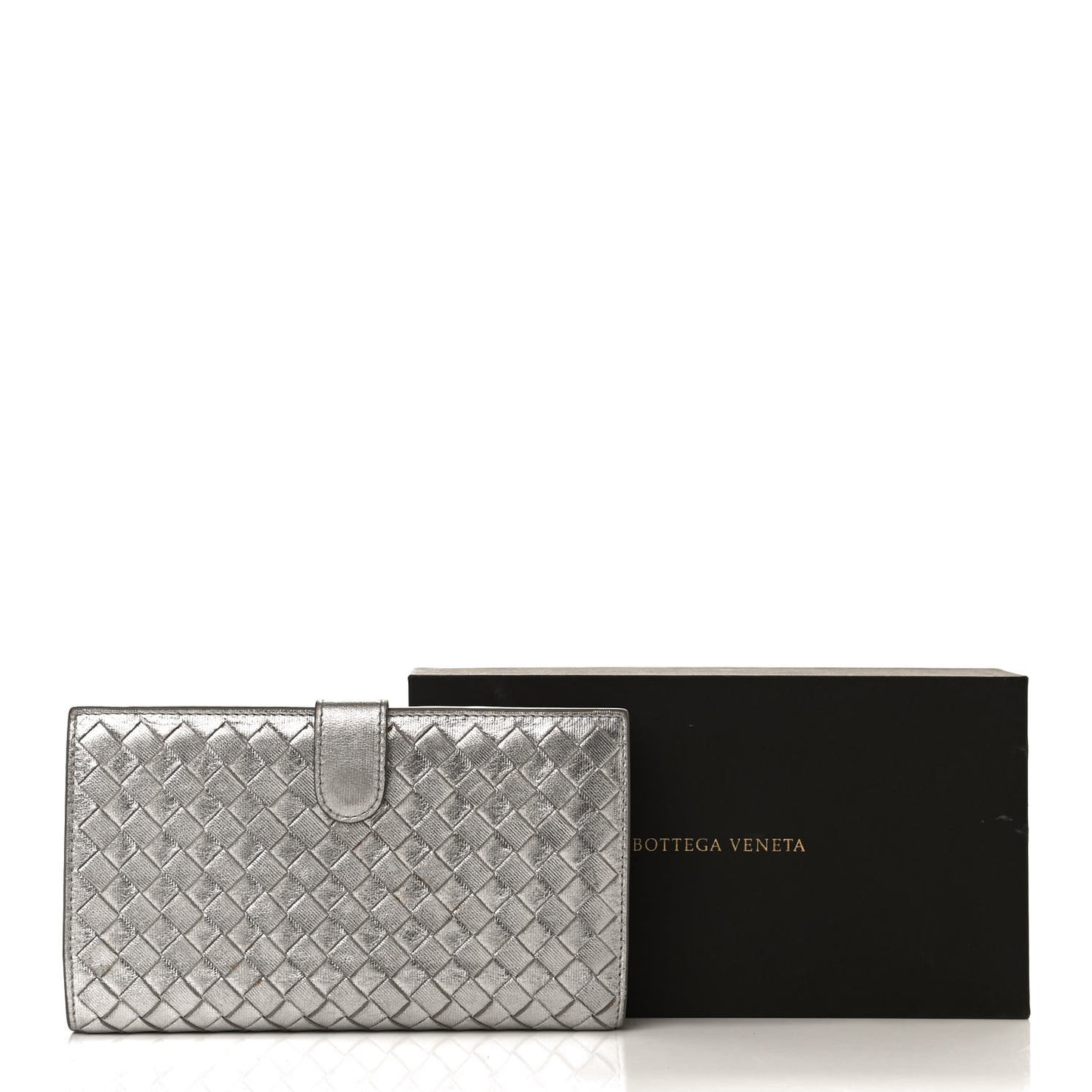 Metallic Grosgrain Intrecciato Continental Wallet Silver