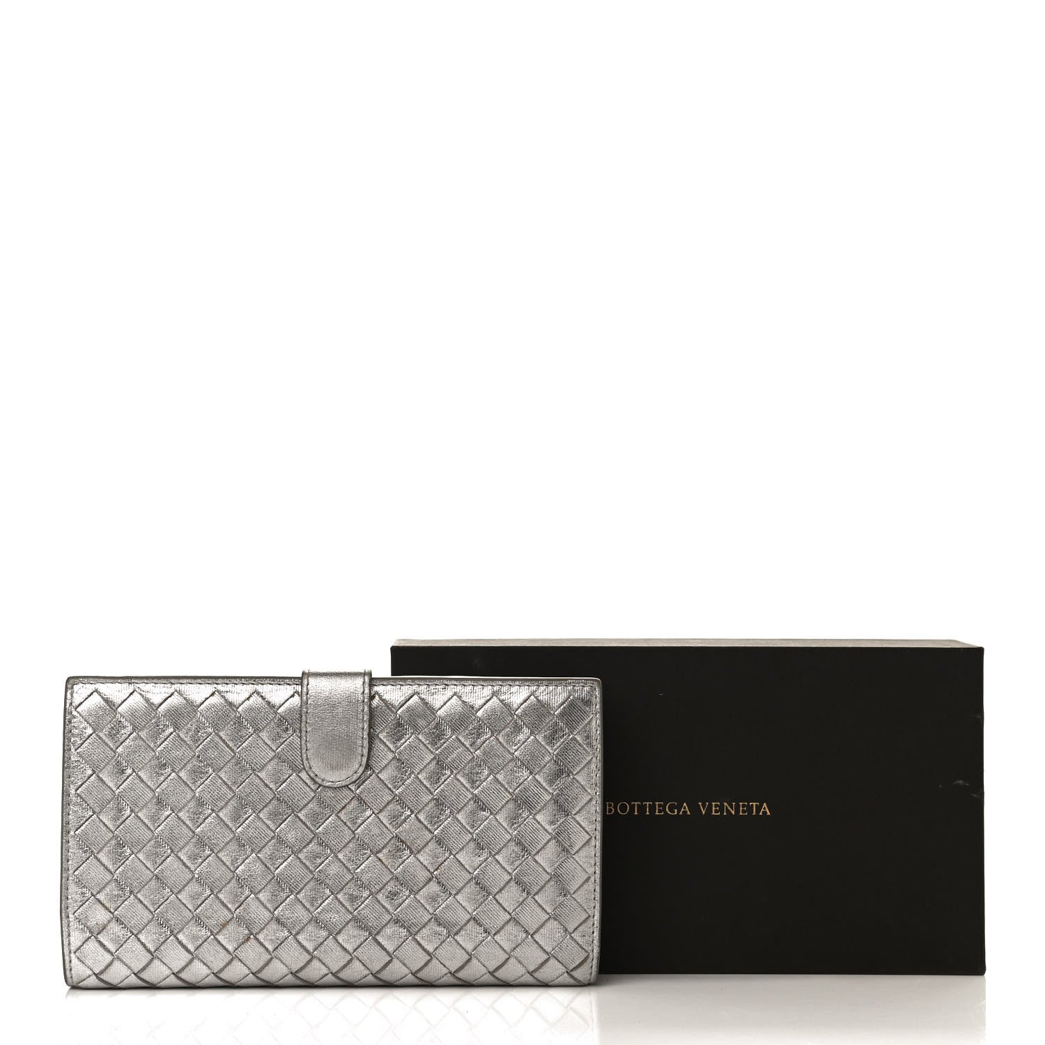 Bottega Veneta Metallic Grosgrain Intrecciato Continental Wallet Silver 12 of 12