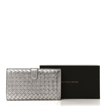 Bottega Veneta Metallic Grosgrain Intrecciato Continental Wallet Silver 12 of 12
