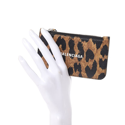 Balenciaga Calfskin Logo Leopard Print Cash Long Coin Card Holder Beige White 2 of 7
