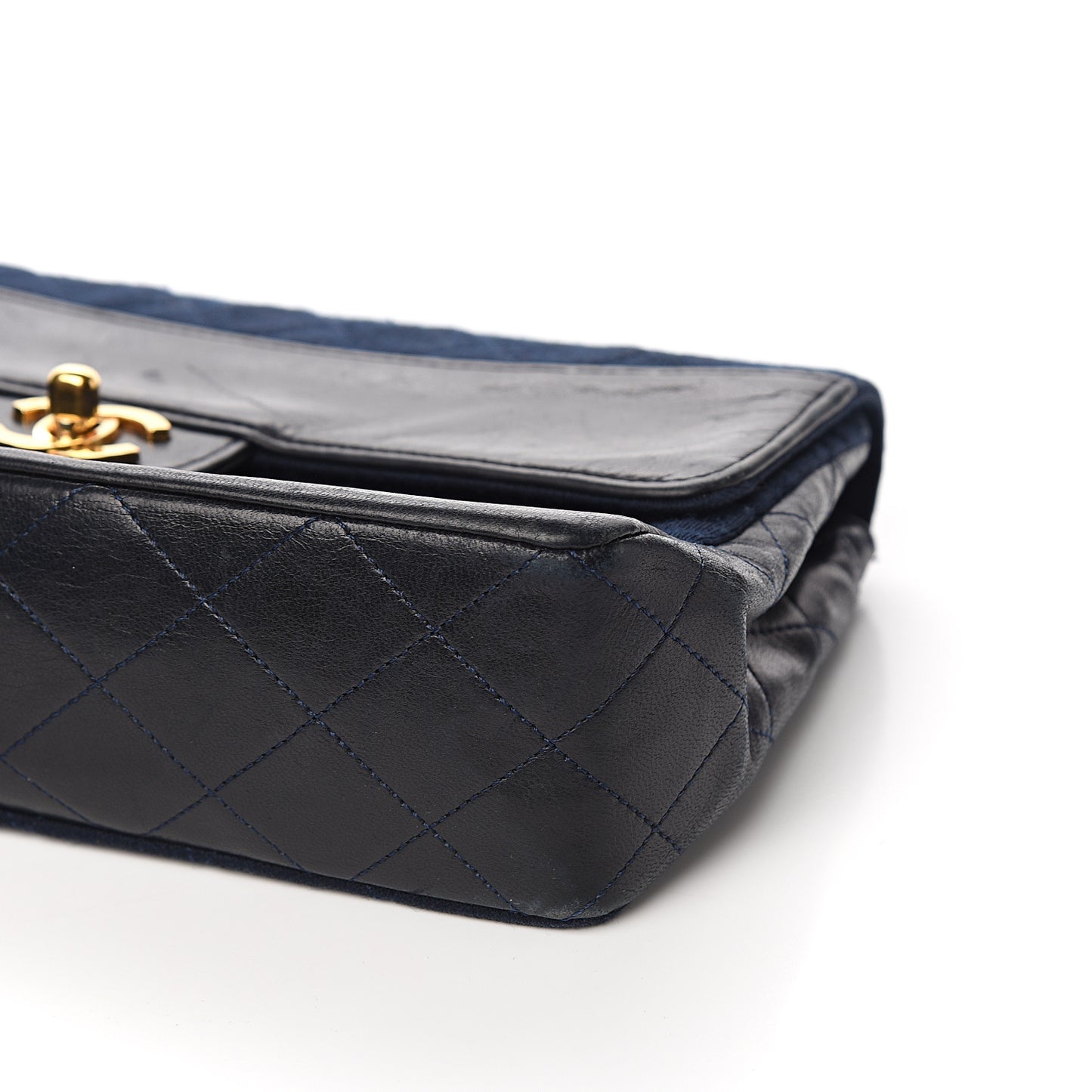 Lambskin Jersey Quilted Single Flap Dark Blue