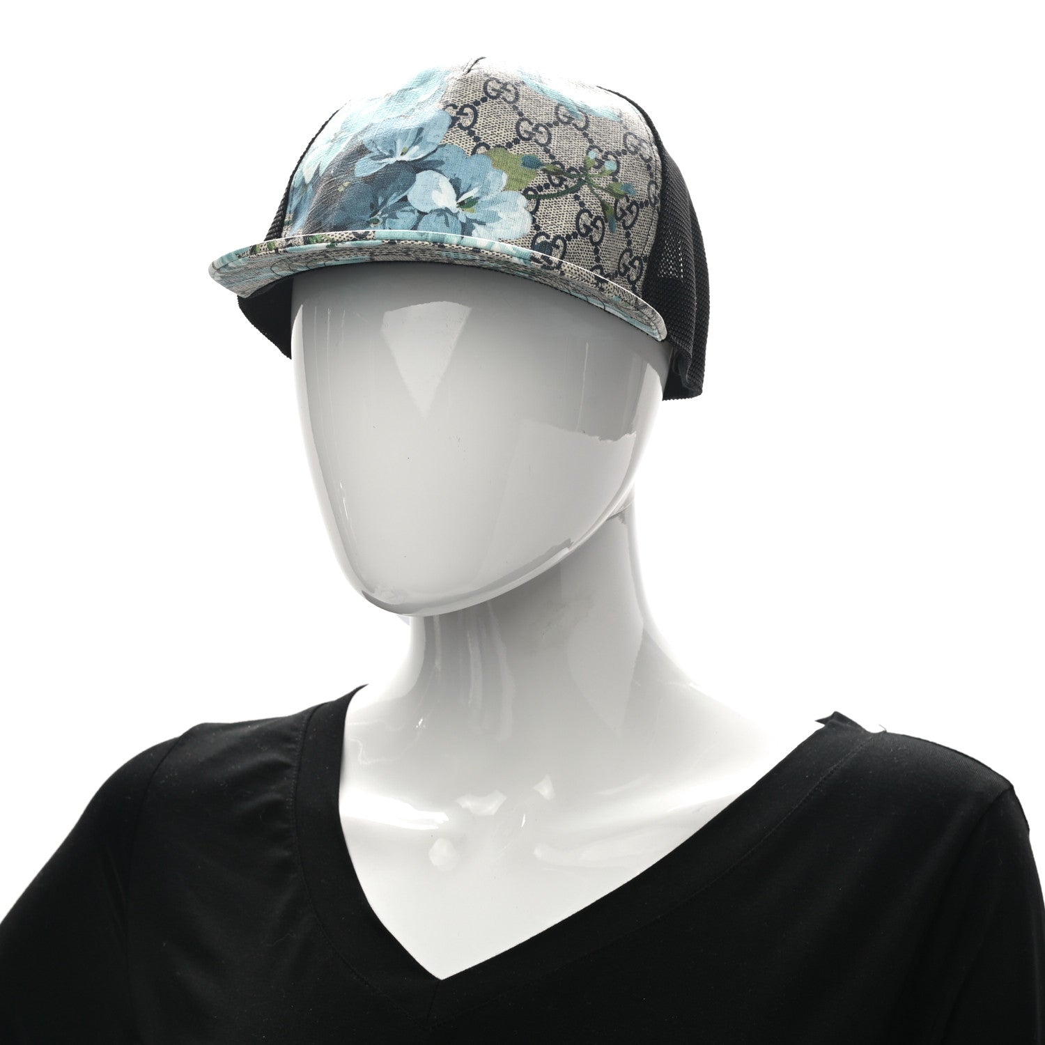 Gucci GG Supreme Monogram Blooms Baseball Hat XXL Beige Blue Navy 2 of 8