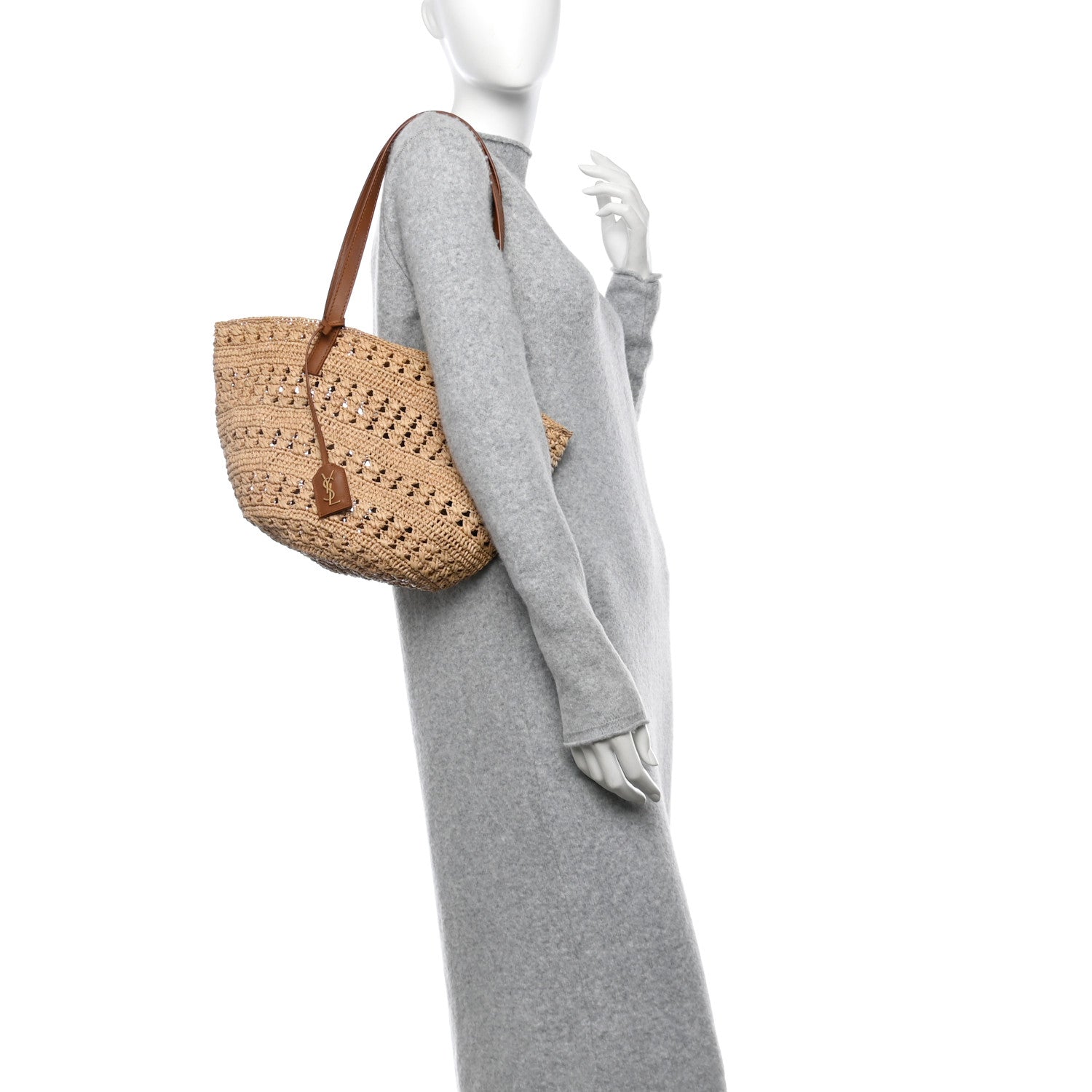Saint Laurent Raffia Calfskin Small Panier Tote Naturel 2 of 12