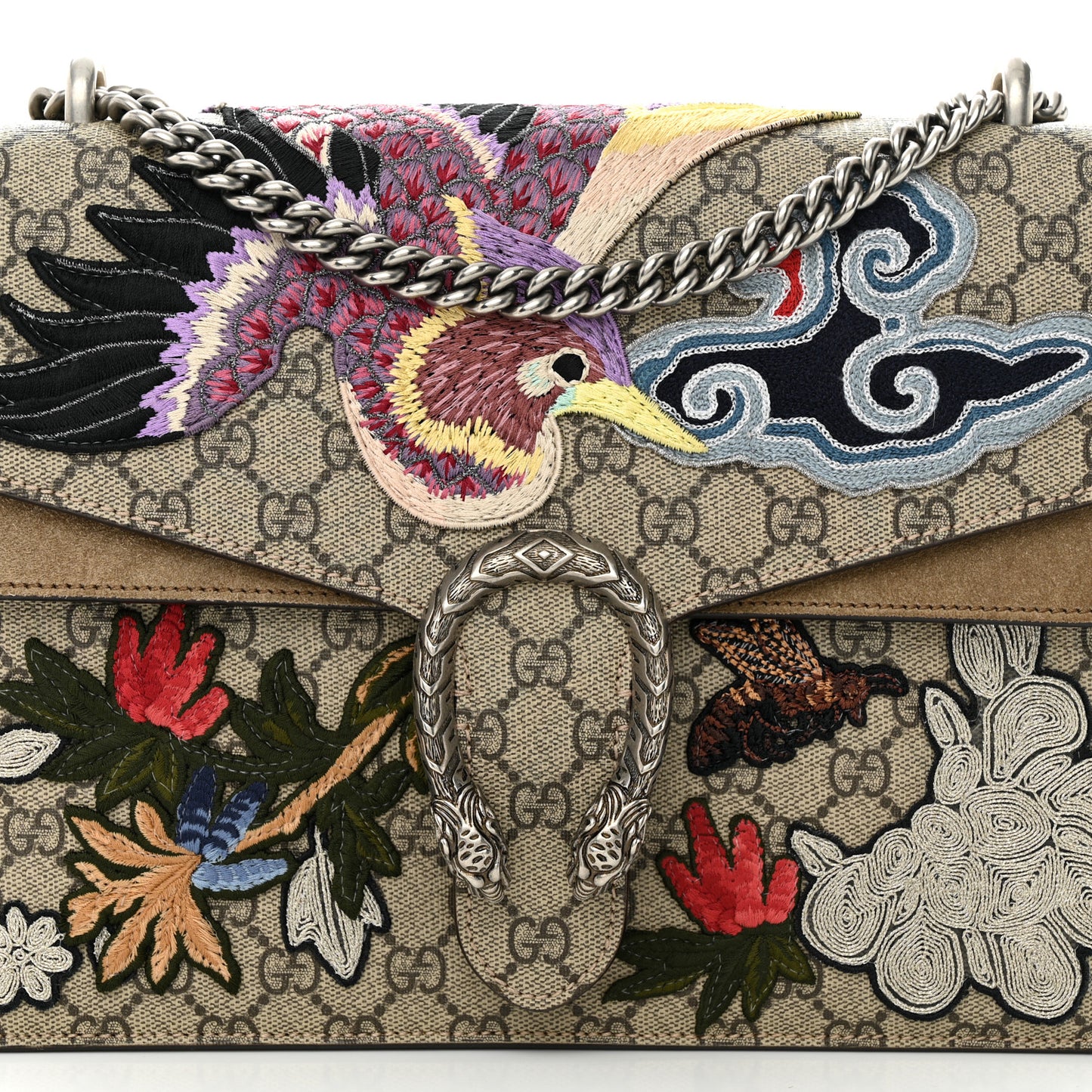 GG Supreme Monogram Embroidered Medium Dionysus Shoulder Bag Taupe