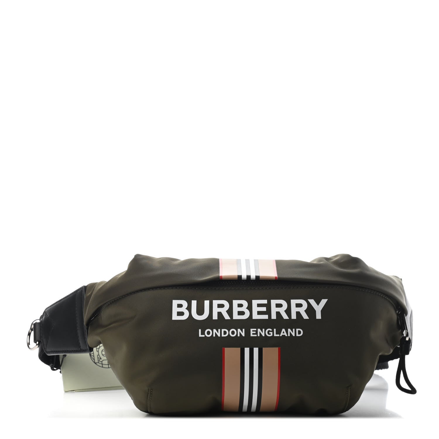 Burberry Nylon Icon Stripe Medium Sonny Bum Bag Dark Olive Green 1 of 6