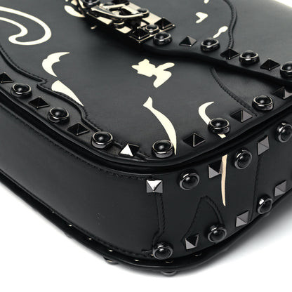 Valentino Garavani Calfskin Panther Medium Guitar Strap Rockstud Rolling Flap Saddle Bag Black 5 of 8
