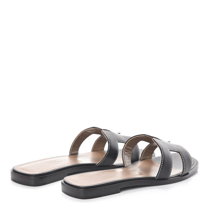 Hermes Box Calfskin Oran Sandals 35.5 Black 4 of 7