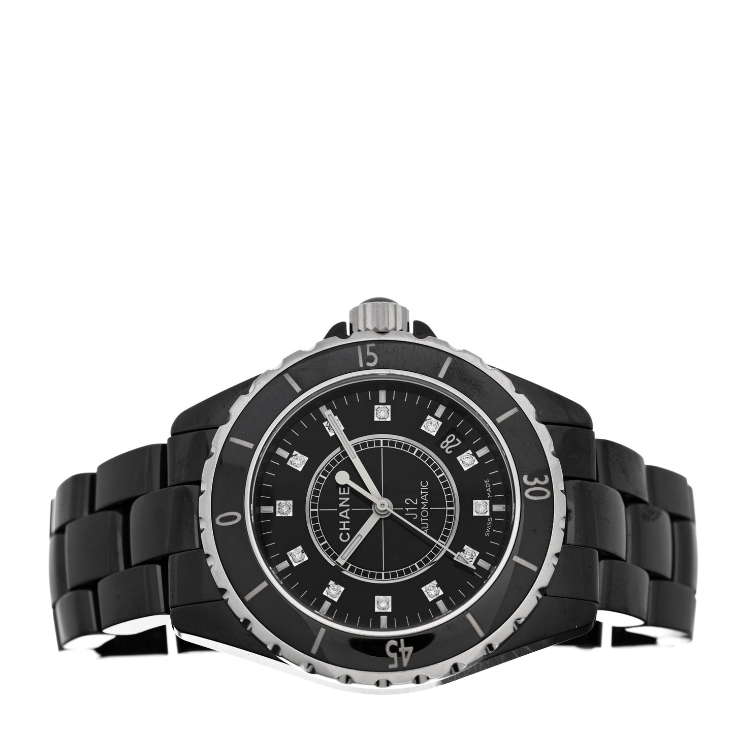 Stainless Steel Ceramic Diamond 38mm J12 Automatic Watch Black