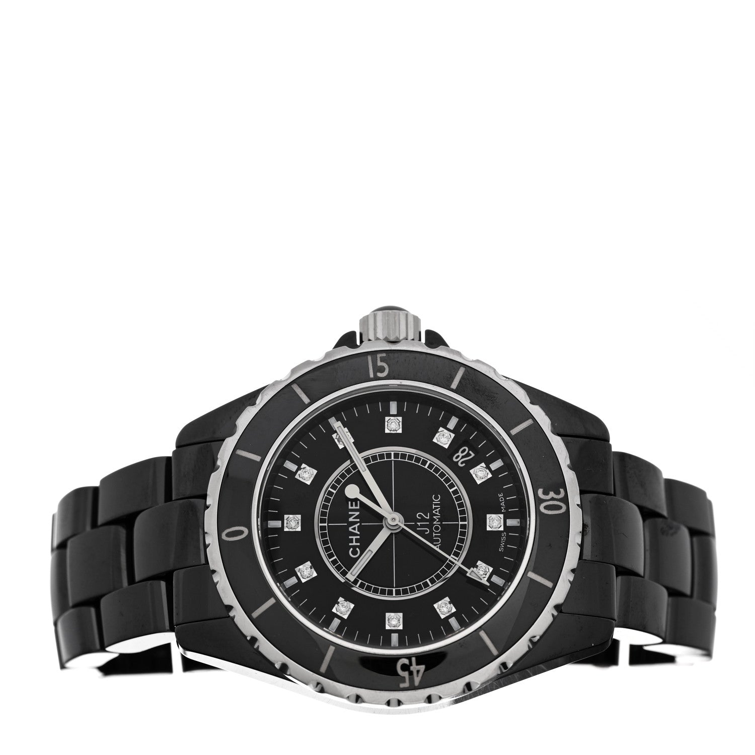 Chanel Stainless Steel Ceramic Diamond 38mm J12 Automatic Watch Black 2 of 5