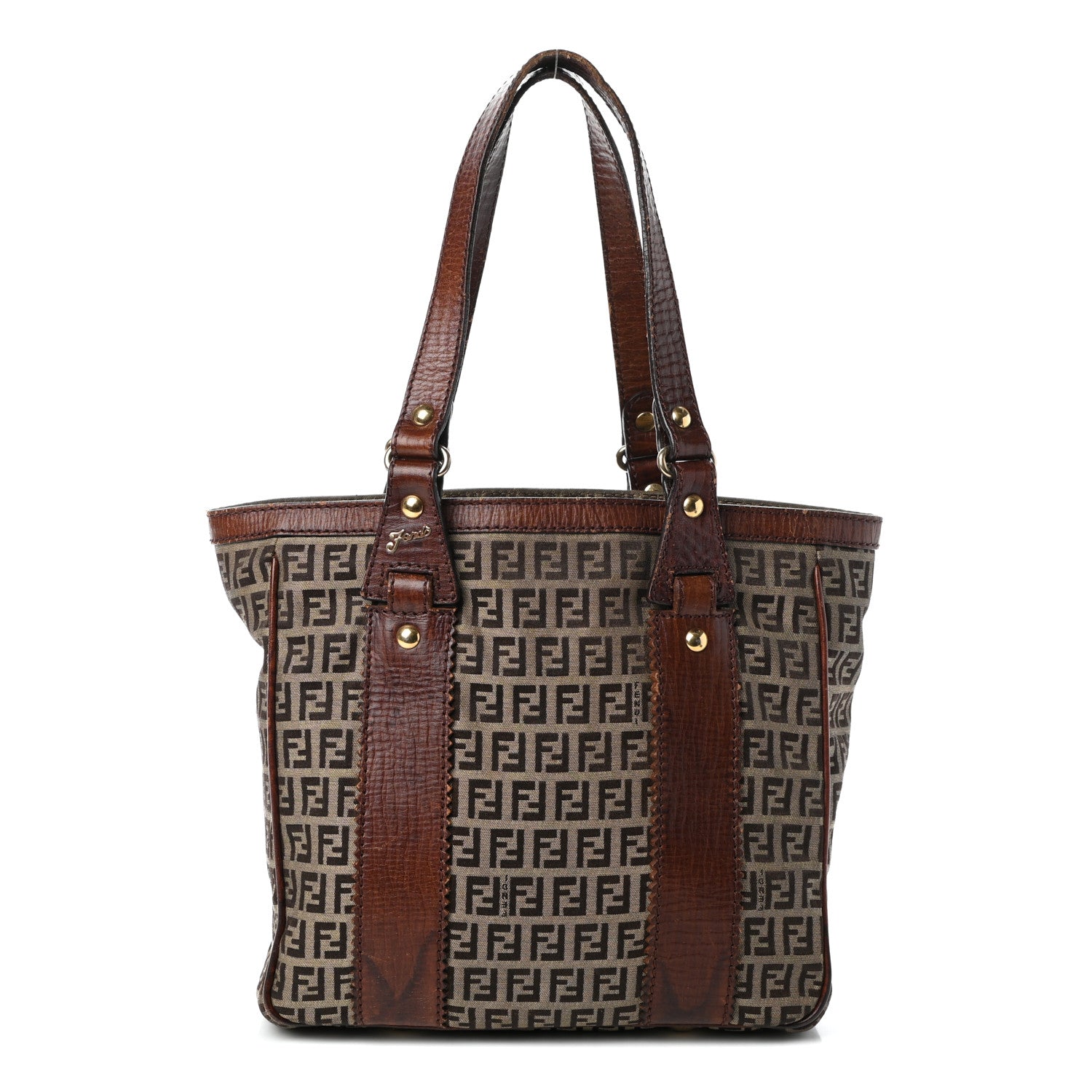 Fendi Zucchino Vitello Shopping Tote Mogano Panna Bruciato 1 of 14