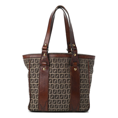 Fendi Zucchino Vitello Shopping Tote Mogano Panna Bruciato 1 of 14