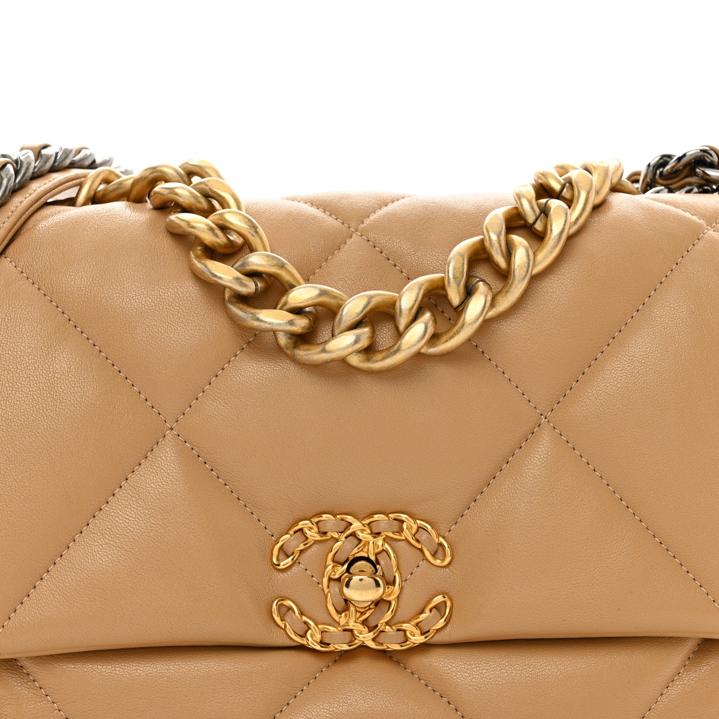 Lambskin Quilted Large Chanel 19 Flap Dark Beige