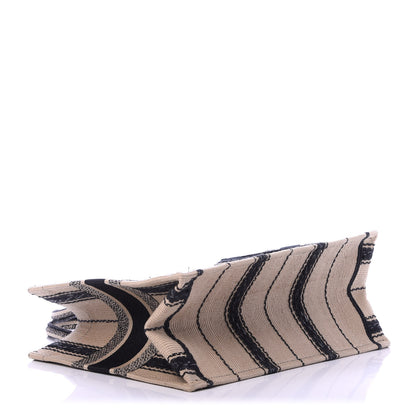 Christian Dior Canvas Embroidered Medium Bayadere Book Tote Black Beige 4 of 11