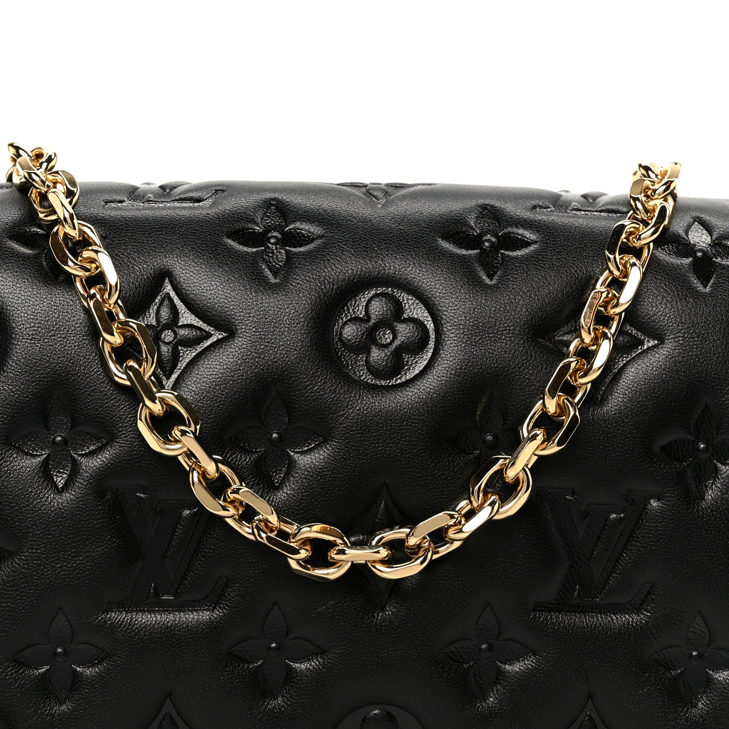 Louis Vuitton Lambskin Embossed Monogram Pochette Coussin Black 7 of 9