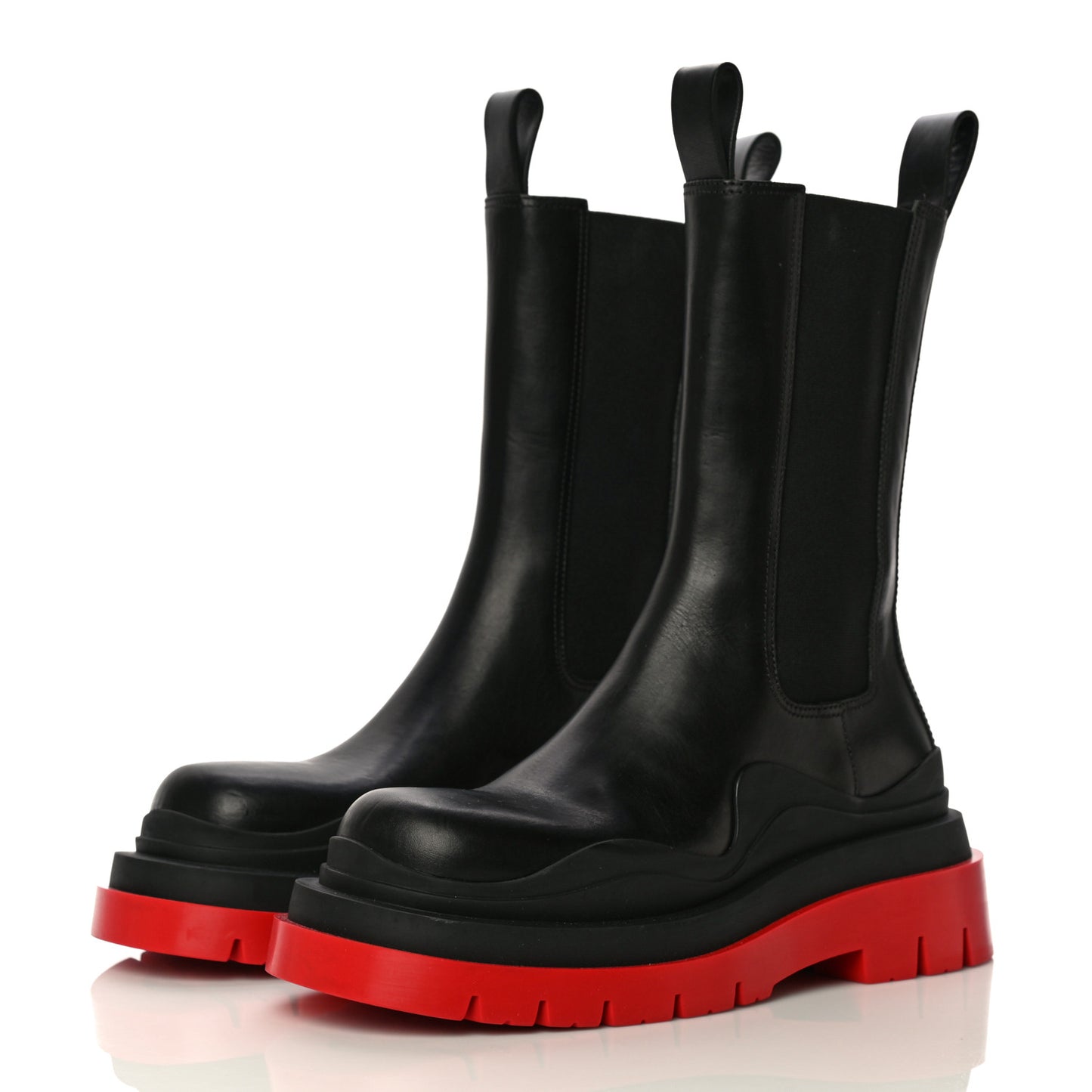 Calfskin The Tire Chelsea Boots 36.5 Black Bright Red
