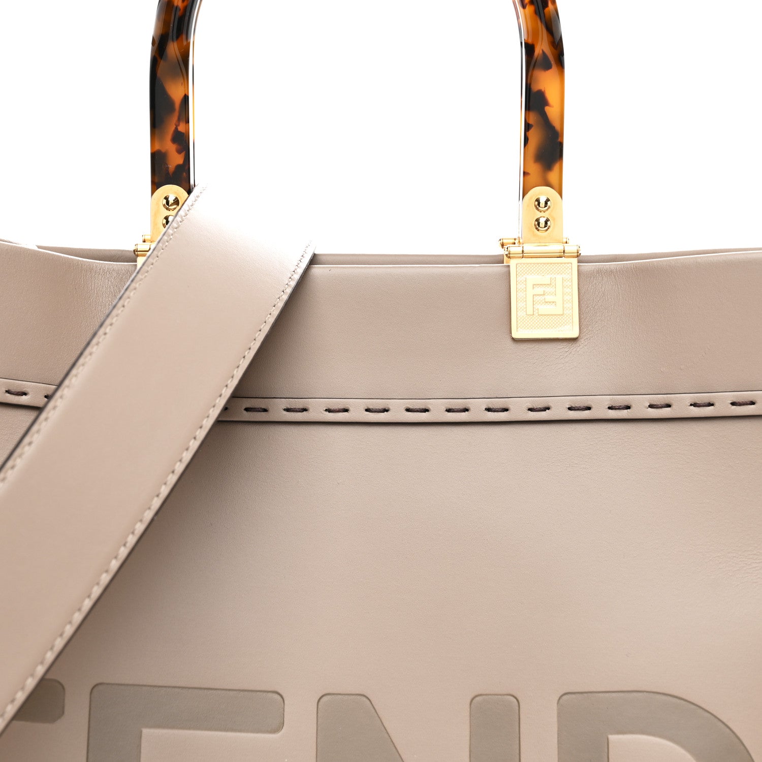 Fendi Vitello King Plexiglass Logo Embossed Medium Fendi Sunshine Shopper Tote Tortora 7 of 9