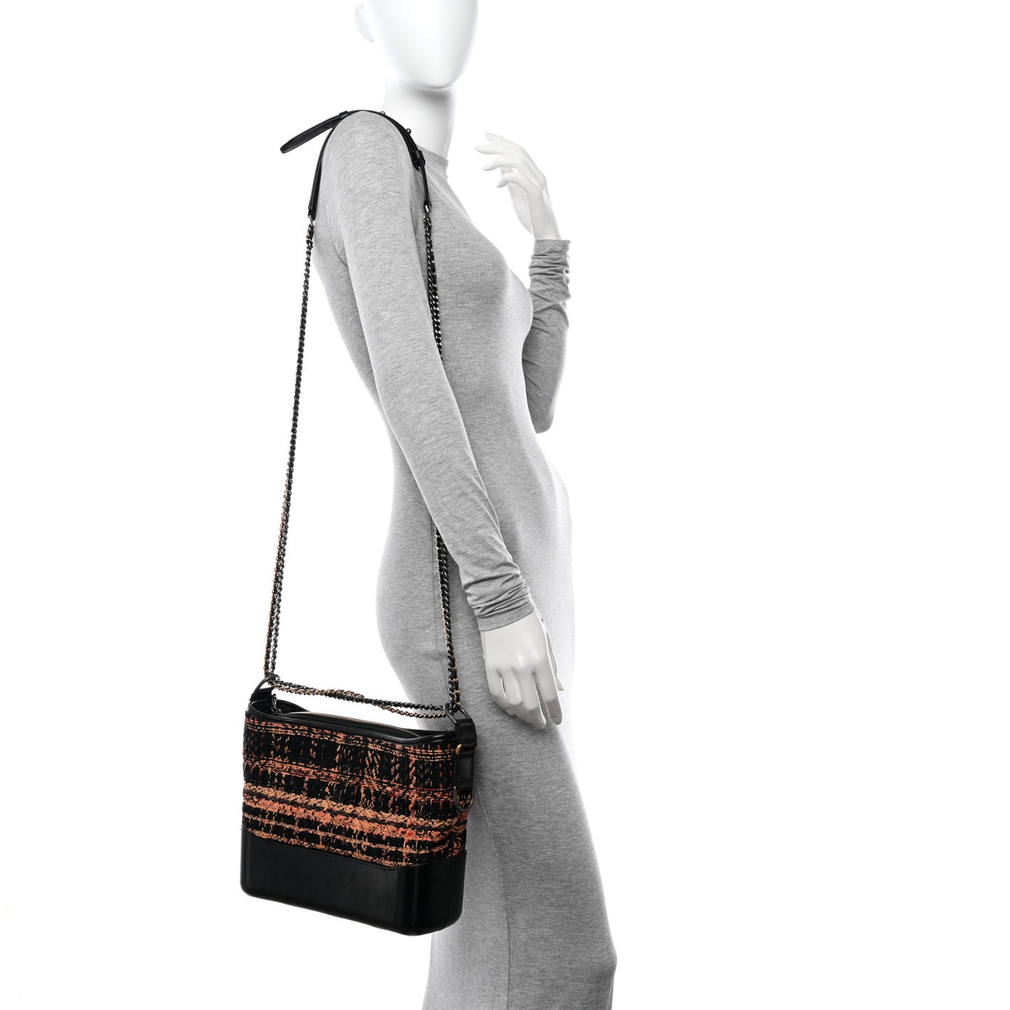 Tweed Calfskin Medium Gabrielle Hobo Black Brown