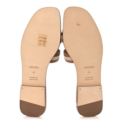 Hermes Calfskin Canvas Oran Sandals 41 Noisette Beige Dore 5 of 10
