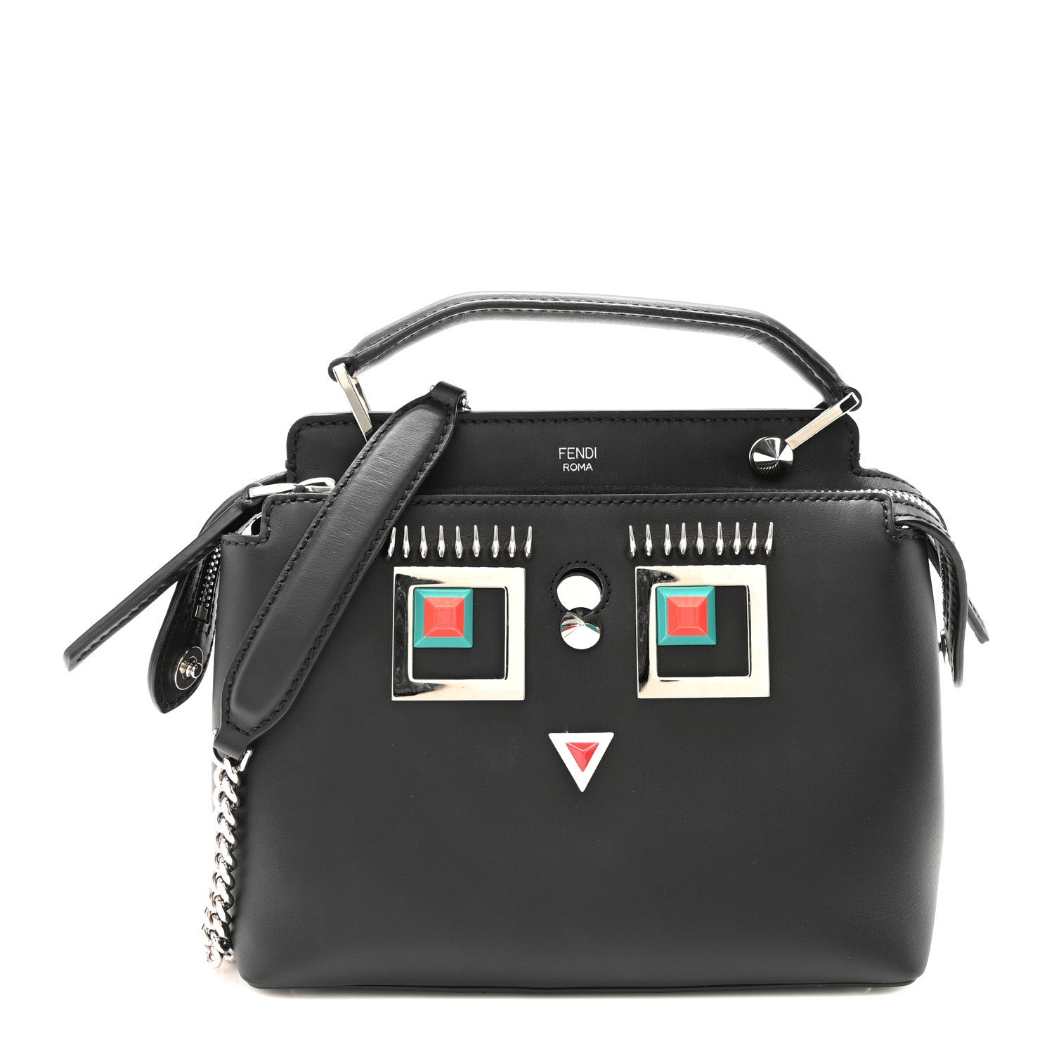 Fendi Vitello Baltico Hypnoteyes Studded Small Dotcom Click Chain Satchel Black 1 of 10