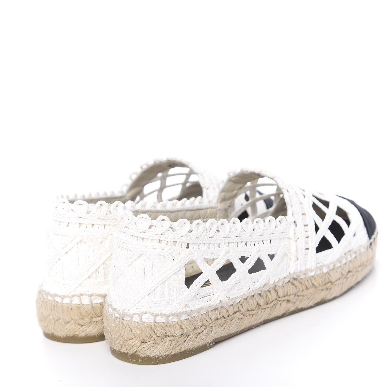 Chanel Woven Fabric Grosgrain CC Espadrilles 38 White Black 4 of 11