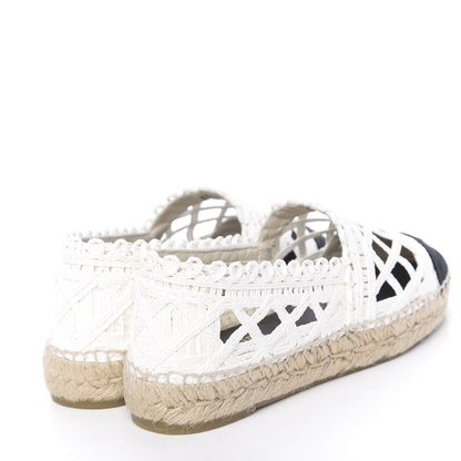 Chanel Woven Fabric Grosgrain CC Espadrilles 38 White Black 4 of 11