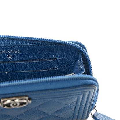 Chanel Caviar Quilted Boy Small Zip Around Wallet Blue 9 of 18