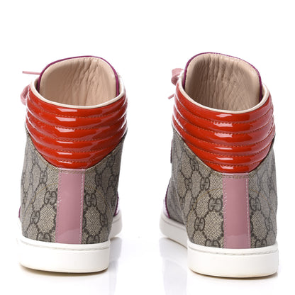 Gucci GG Supreme Monogram Patent Womens High Top Sneakers 39.5 Beige Carmine Rose New Rosette 6 of 11