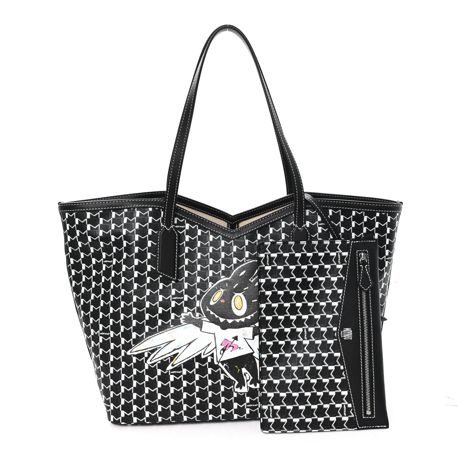 Moynat X KASING LUNG Calfskin Canvas M Labubu Tote MM Black