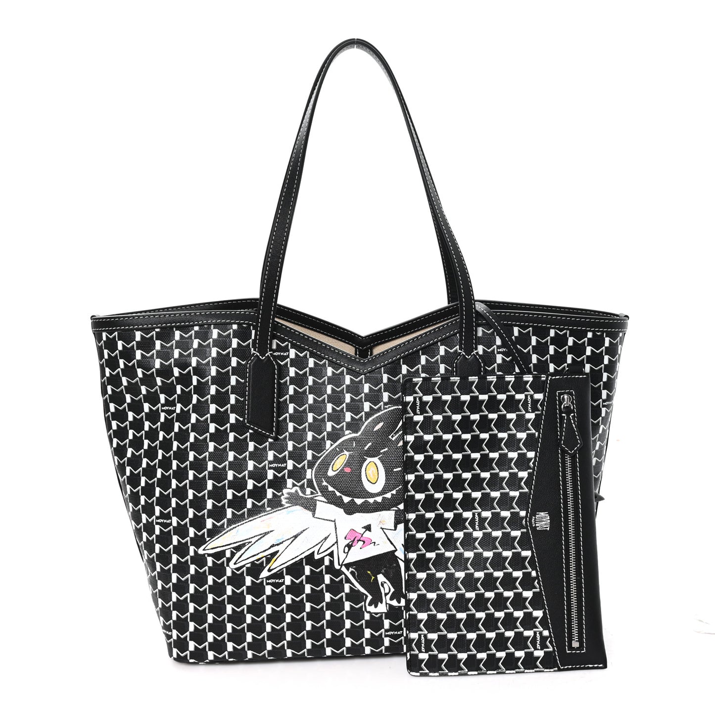 X KASING LUNG Calfskin Canvas M Labubu Tote MM Black