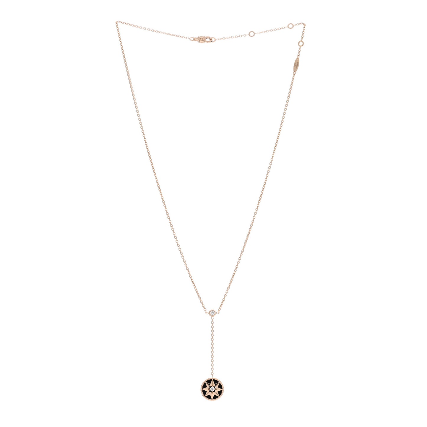 18K Rose Gold Diamond Black Onyx Rose Des Vents Y Necklace