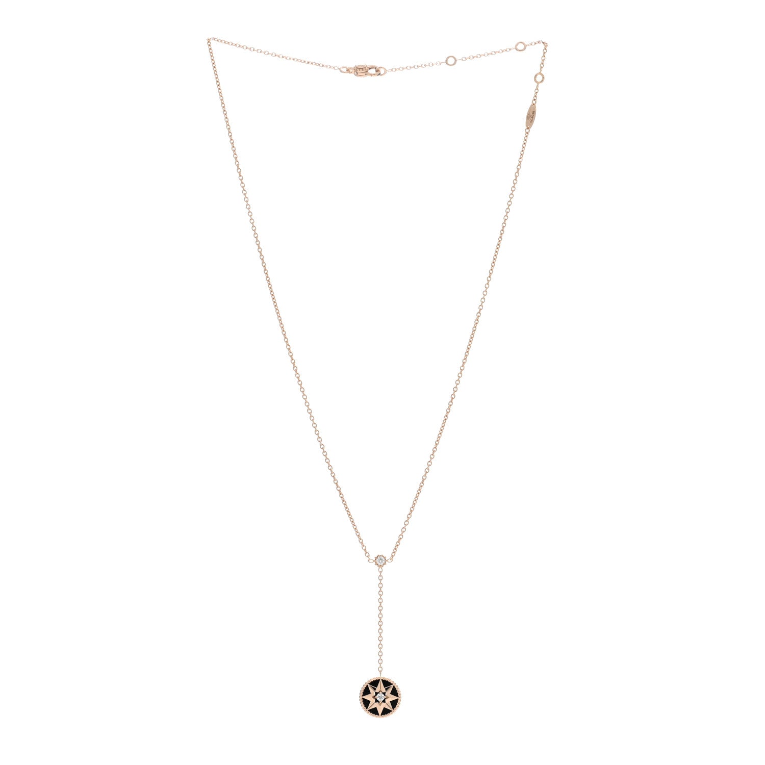 Christian Dior 18K Rose Gold Diamond Black Onyx Rose Des Vents Y Necklace 3 of 5