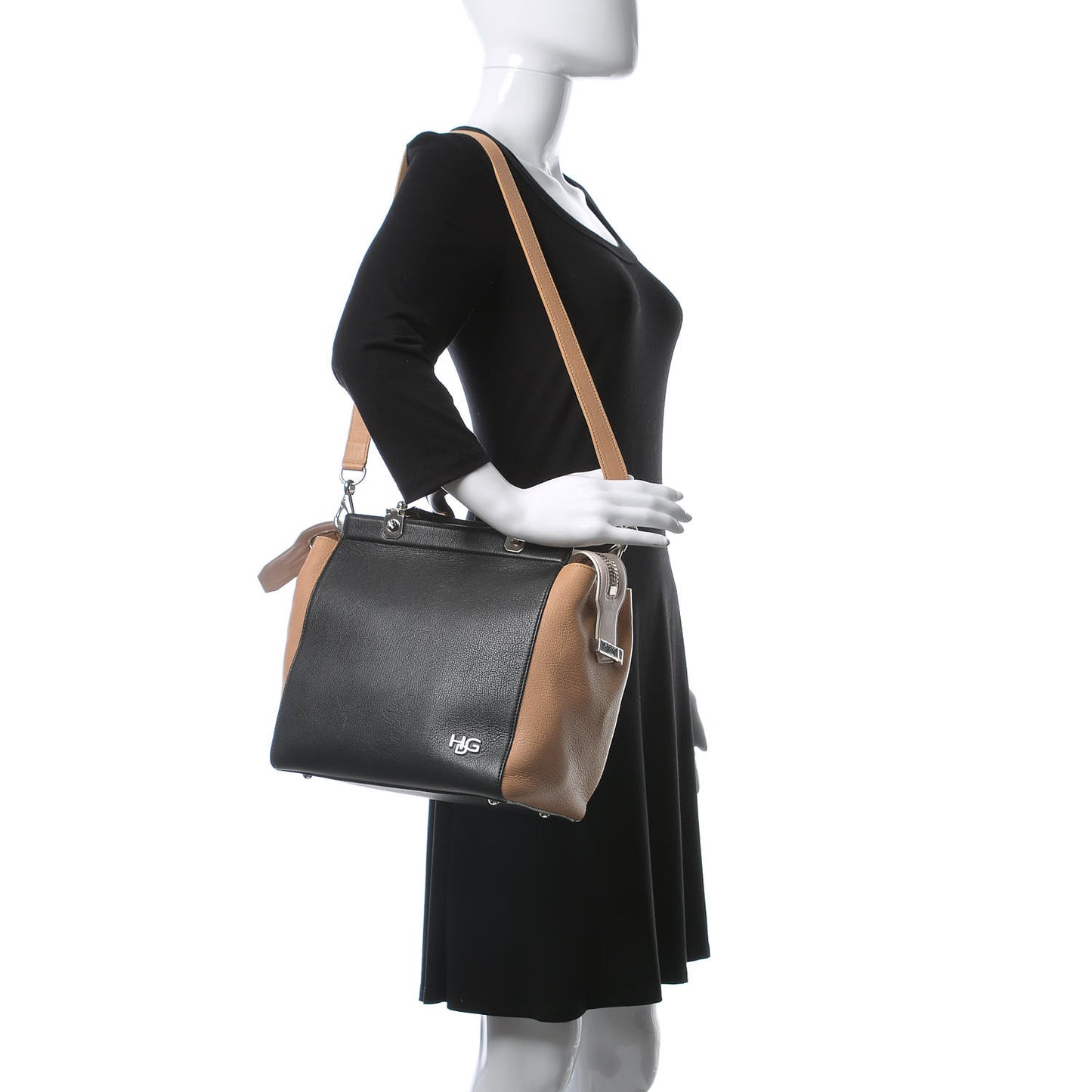 Goatskin HDG Tri-Color Top Handle Tote Black Beige