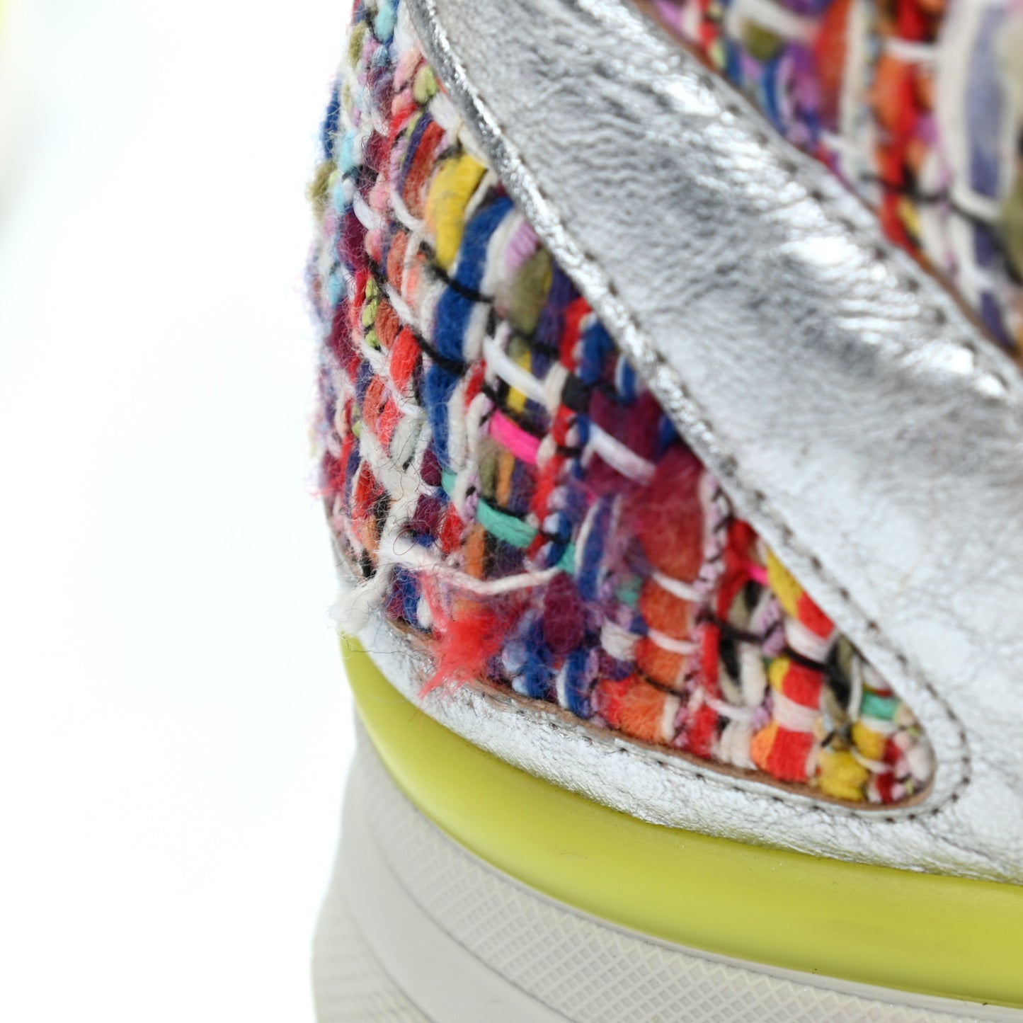 Tweed Lambskin Runway Sneakers 41 Silver Multicolor