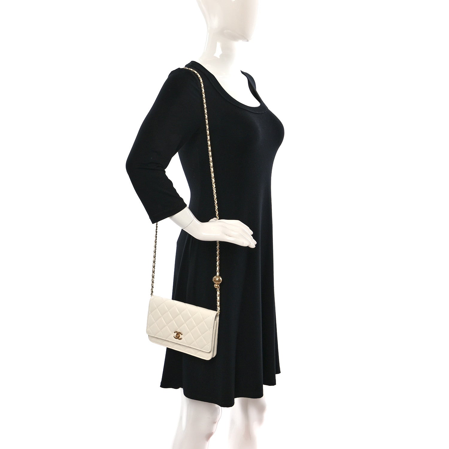 Chanel Lambskin Quilted CC Pearl Crush Wallet on Chain WOC White 2 of 19