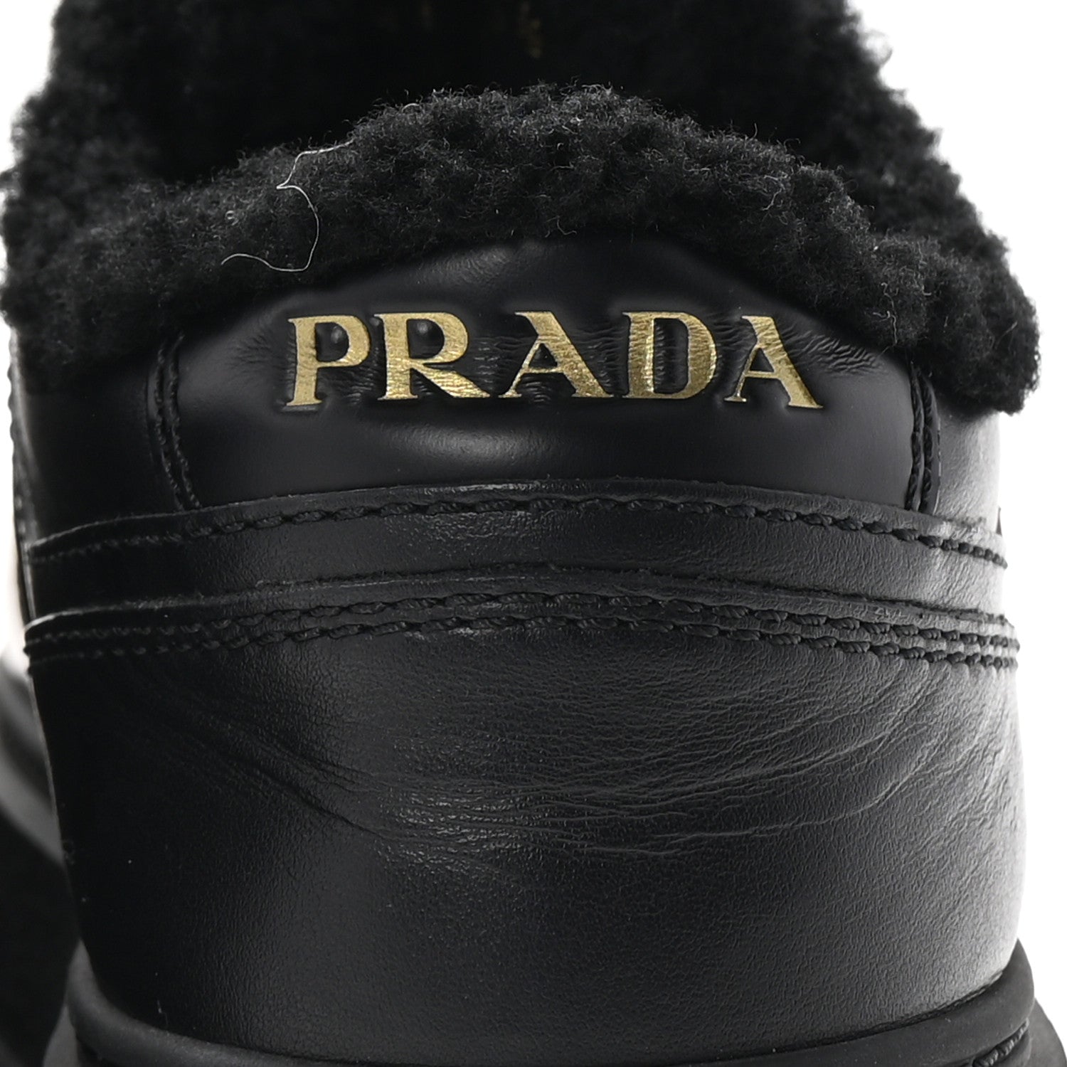 Prada Calfskin Shearling Metal Triangle Logo Sneakers 35.5 Black 6 of 10