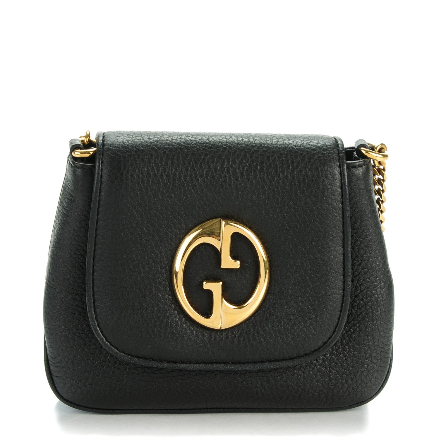 Gucci Pebbled Calfskin Small 1973 Chain Shoulder Bag Black 1 of 7