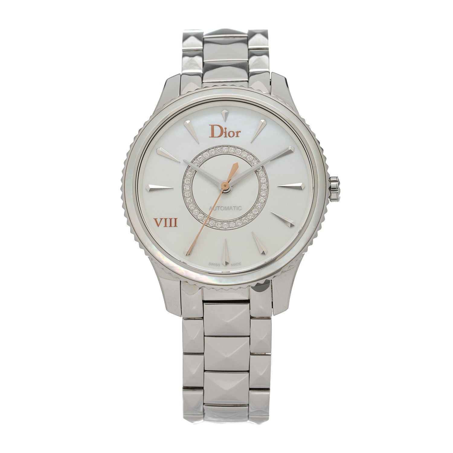 Christian Dior Stainless Steel Diamond Mother of Pearl 36mm Dior VIII Montaigne Automatic Watch 1 of 5