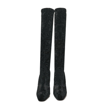 Saint Laurent Velvet Ella 110 Knee High Boots 38.5 Black 2 of 6