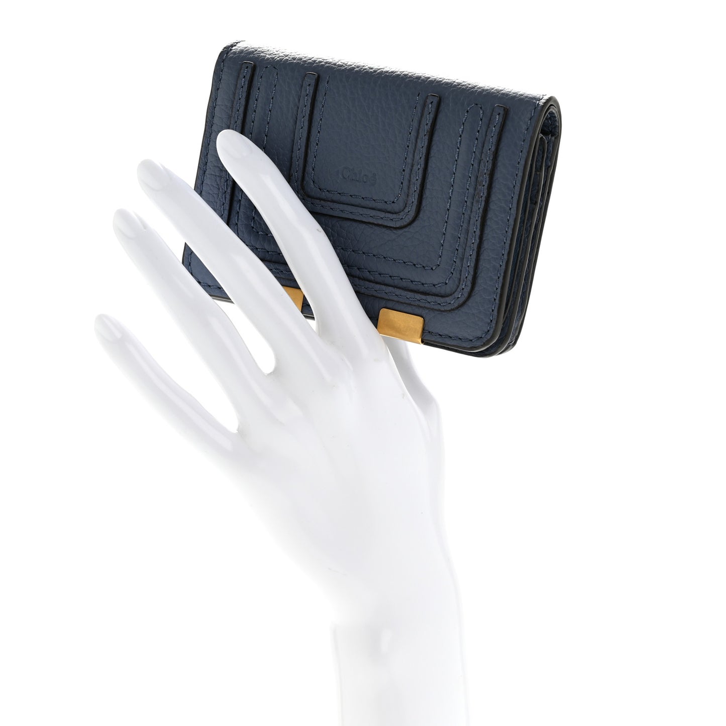 Grained Calfskin Marcie Compact Wallet Royal Navy